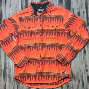 10.Deep Orange and Brown Geometric Button Down Shirt